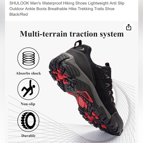Shulook Black Trail Shoes with Reinforced Toe Box and Deep Tread Outsole - Picture 3 of 8